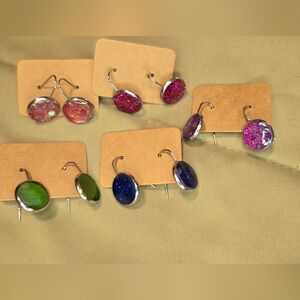 Handmade Resin Drop Earrings Lot 5 Glitter Dangle Multicolor Lightweight